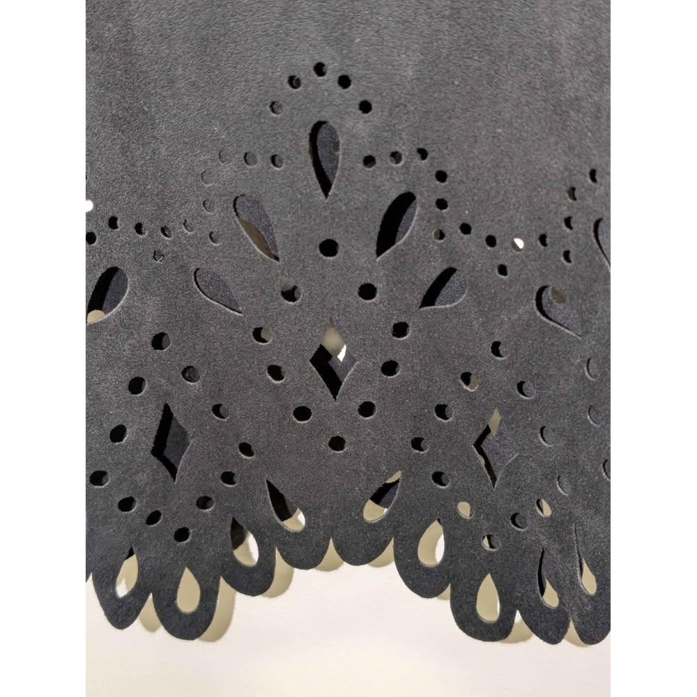 Bob Mackie Wearable Art Women's L Black Laser Cut Jacket Faux Suede Open Front - Picture 2 of 10